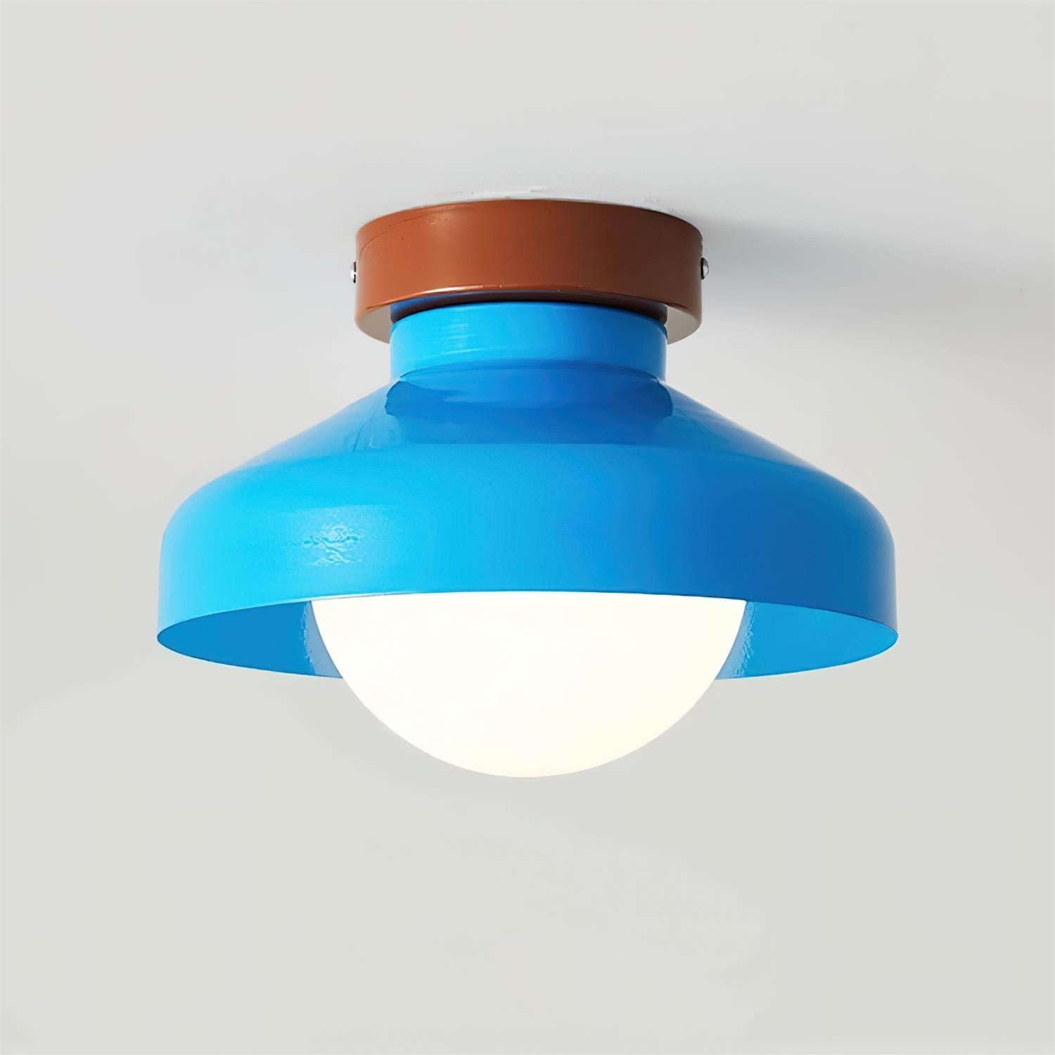 Glass Shade Damp Rated Blue Metal Flush Mount Ceiling Light